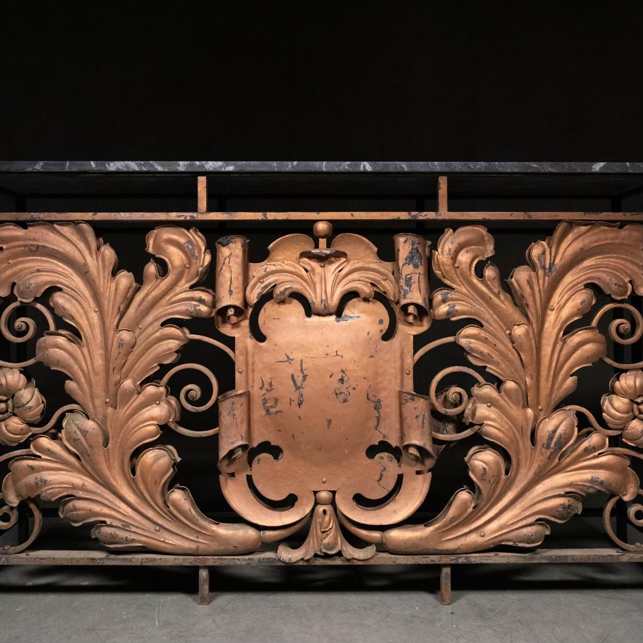 Iron 1900 Art nouveau iron console table panel