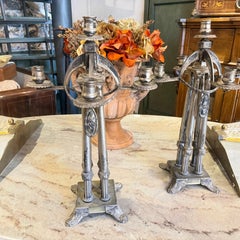 1900 Art Nouveau Silver Plated Five Arms German Candelabras