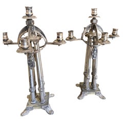 1900 Art Nouveau Silver Plated Five Arms German Candelabras