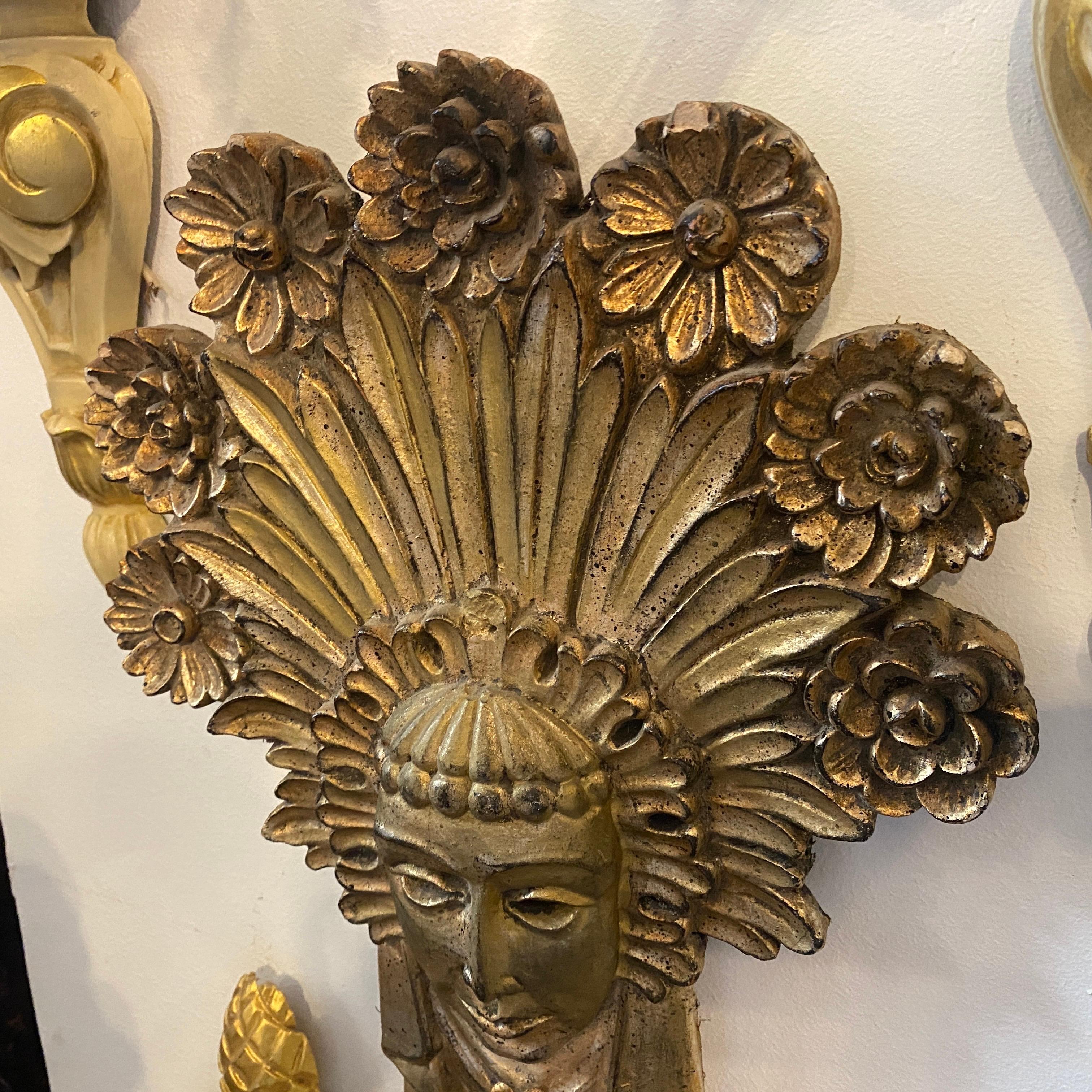 1900 Art Nouveau Gilded Wood and Iron Italian Candle Sconce In Good Condition In Aci Castello, IT