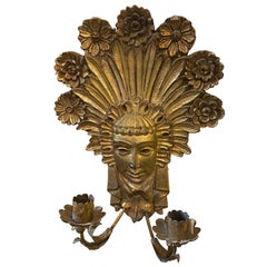 1900 Jugendstil Vergoldetes Holz und Eisen Italienischer Kerzenleuchter