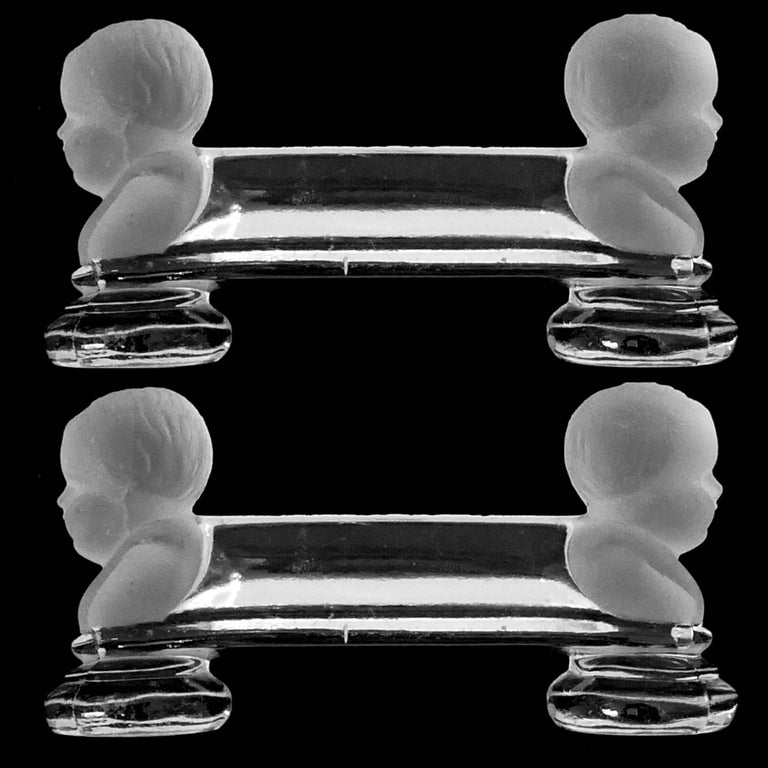 1900 Baccarat French Crystal Knife Rests Set Six Pieces Cherub Model For Sale 1