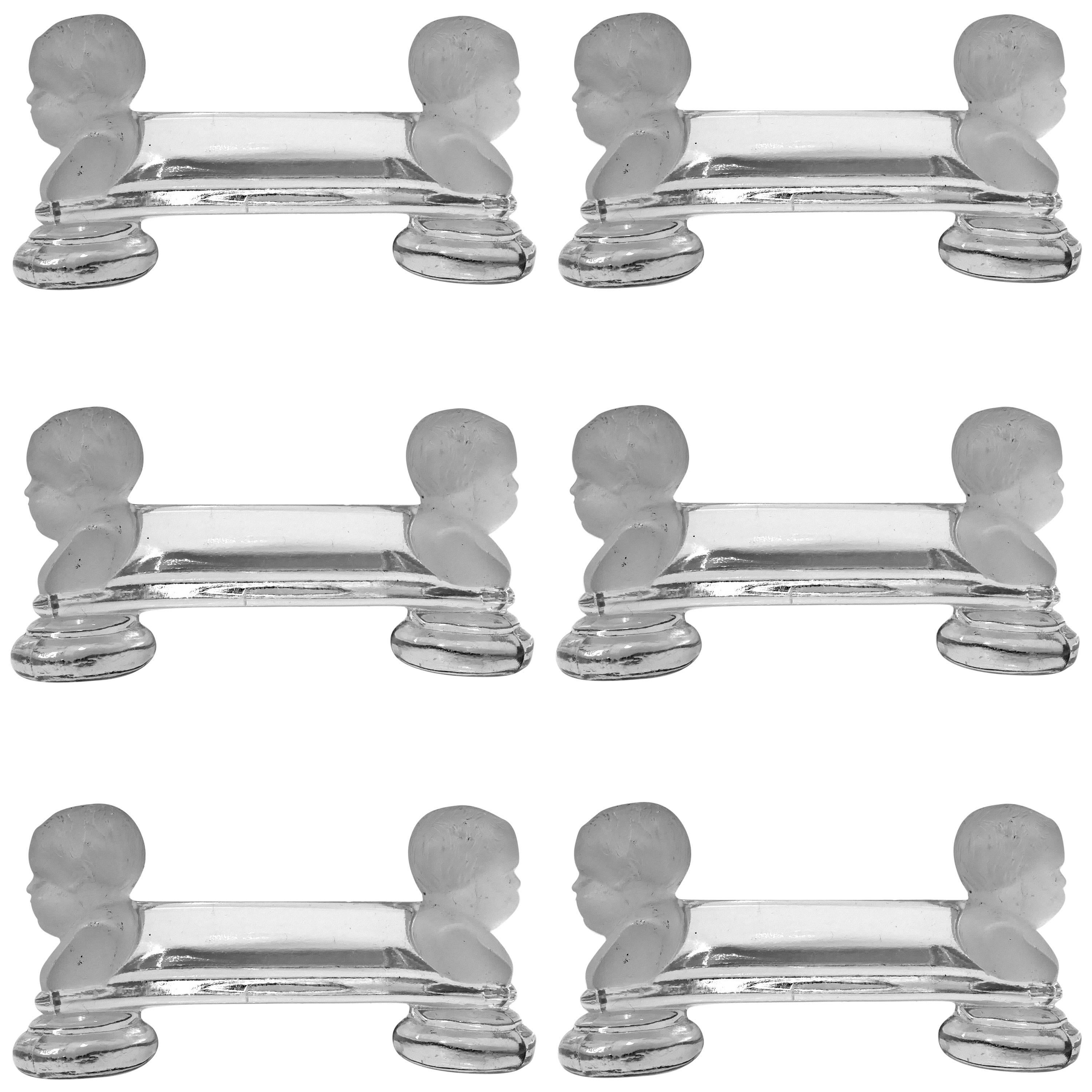 1900 Baccarat French Crystal Knife Rests Set Six Pieces Cherub Model For Sale