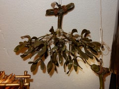 1900 Ball of Mistletoe Bronze Has Three Bulbs and Pearls Opaline