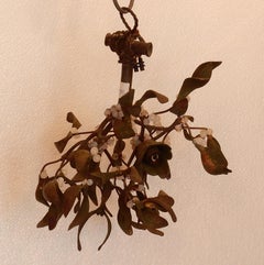 1900 Ball of Mistletoe Bronze Has Two Bulbs and Pearls Opaline