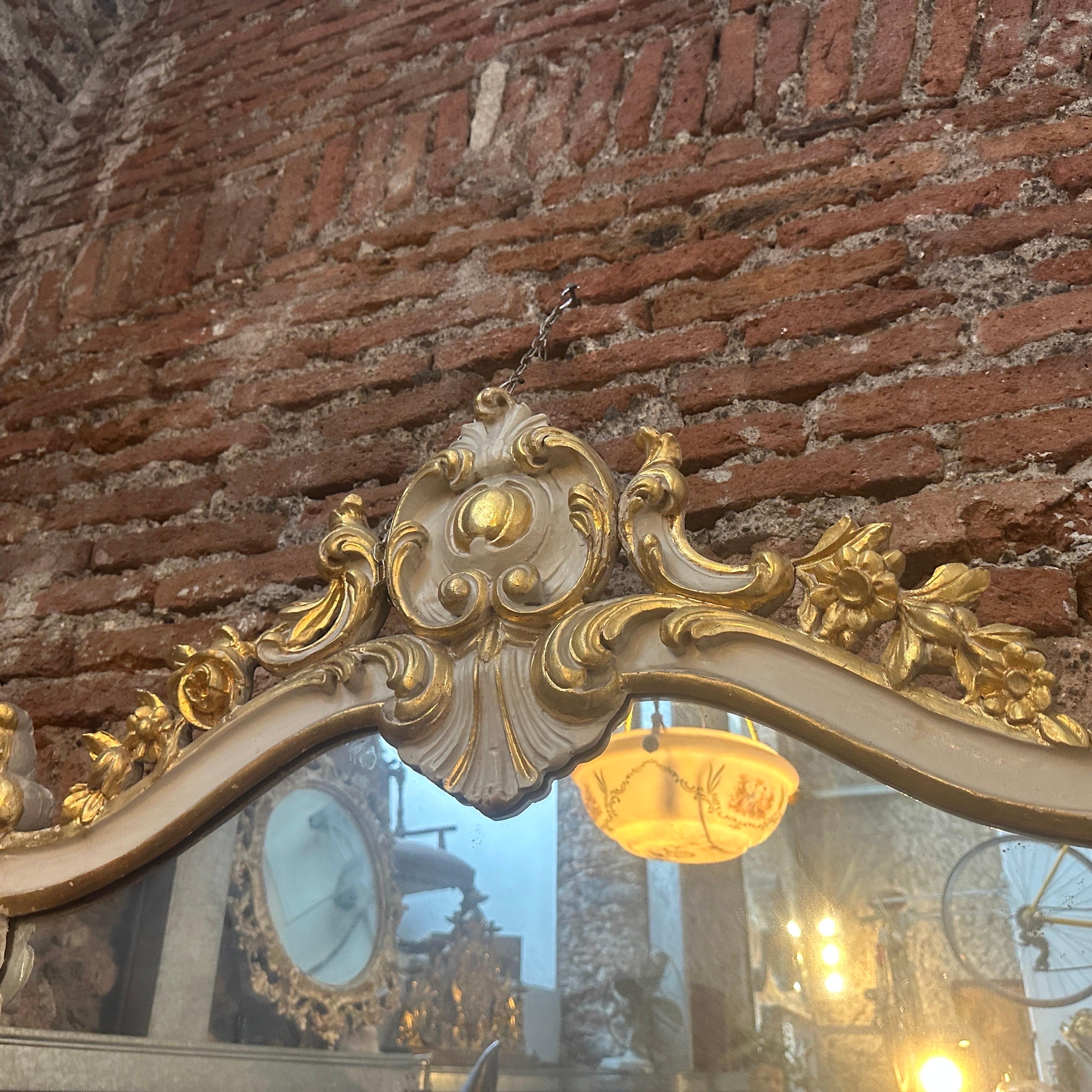 Marmo Siena 1900 Console e specchio siciliano in stile barocco, laccato avorio e in legno dorato
