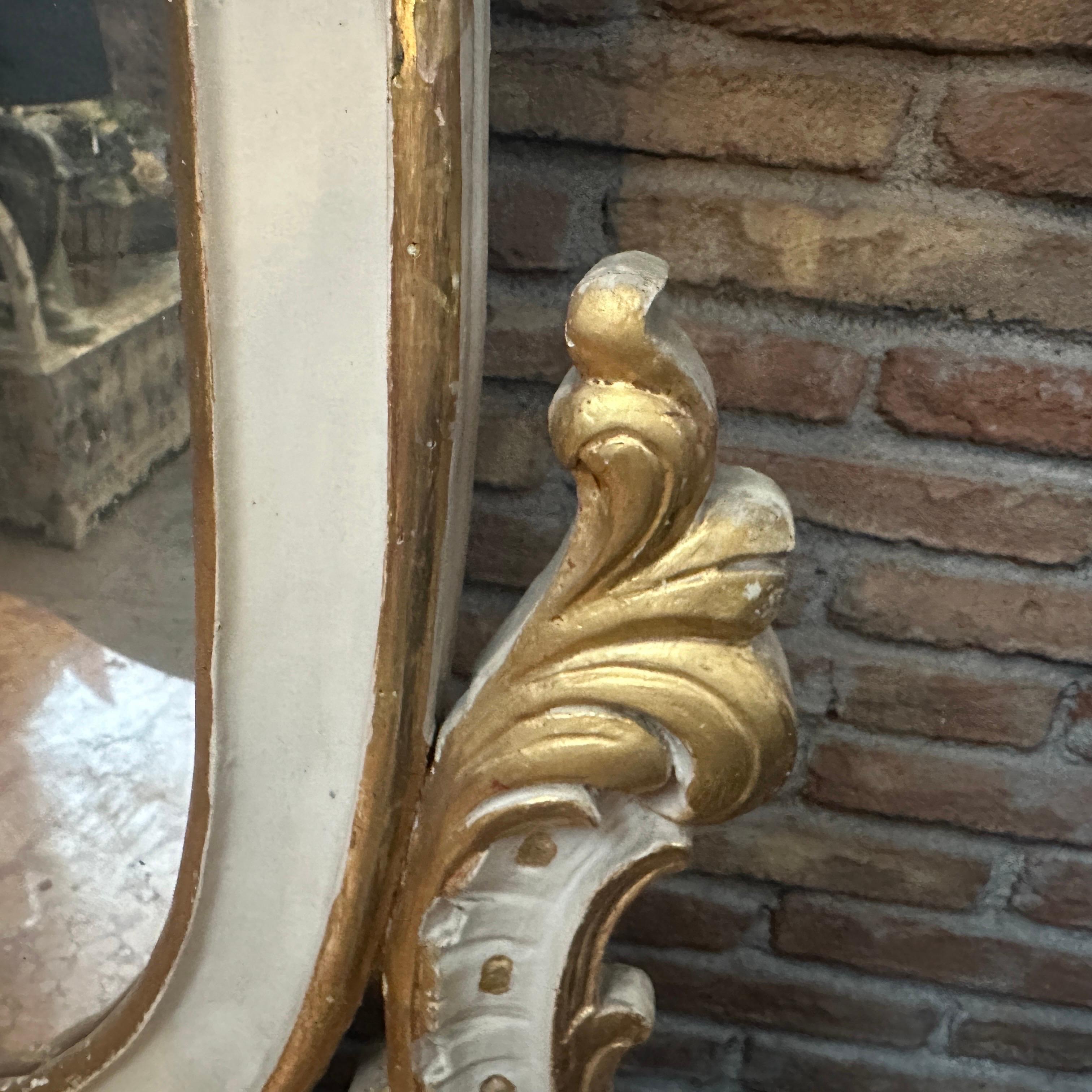 1900 Console e specchio siciliano in stile barocco, laccato avorio e in legno dorato 1