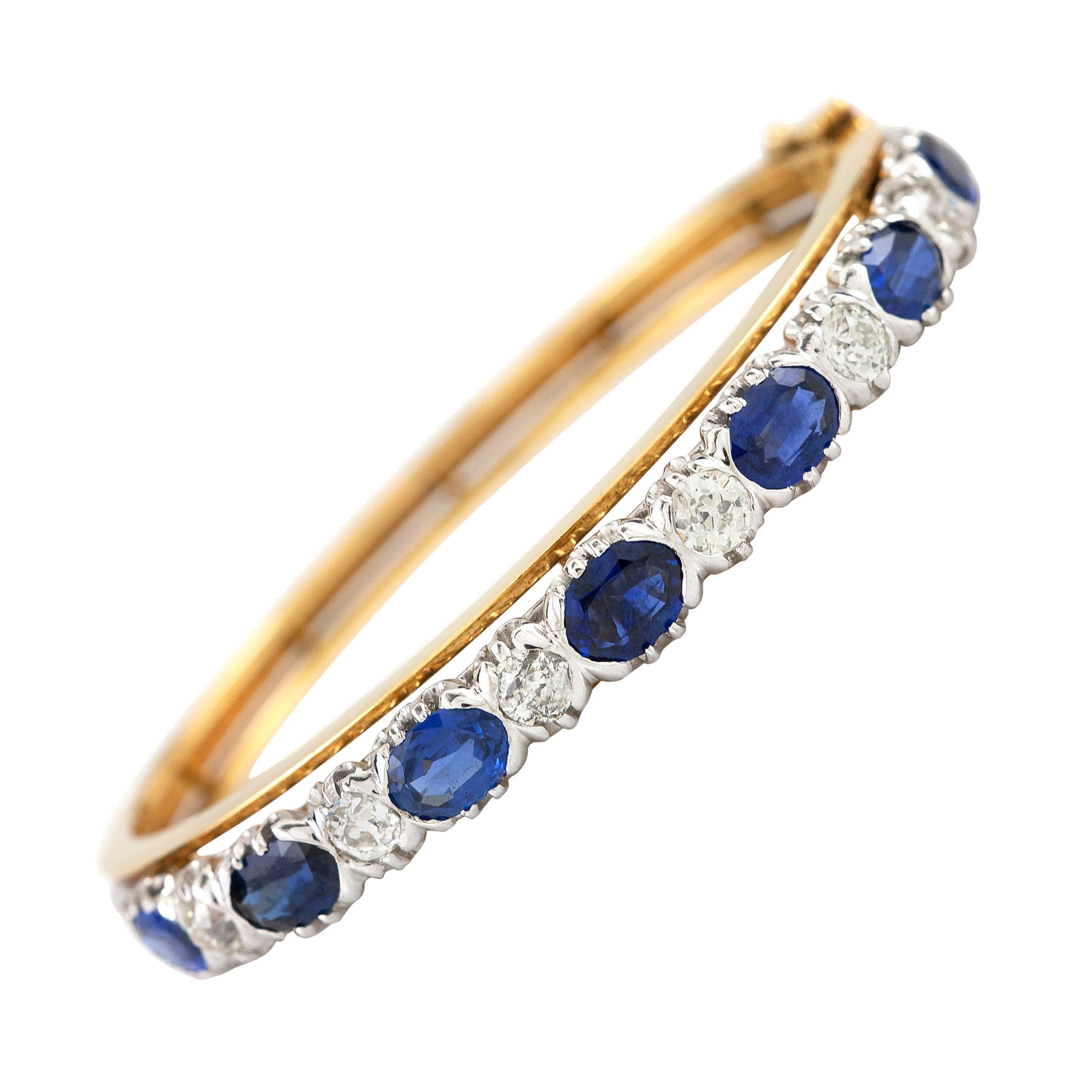 Magnifique bracelet jonc en saphirs et diamants de 1900