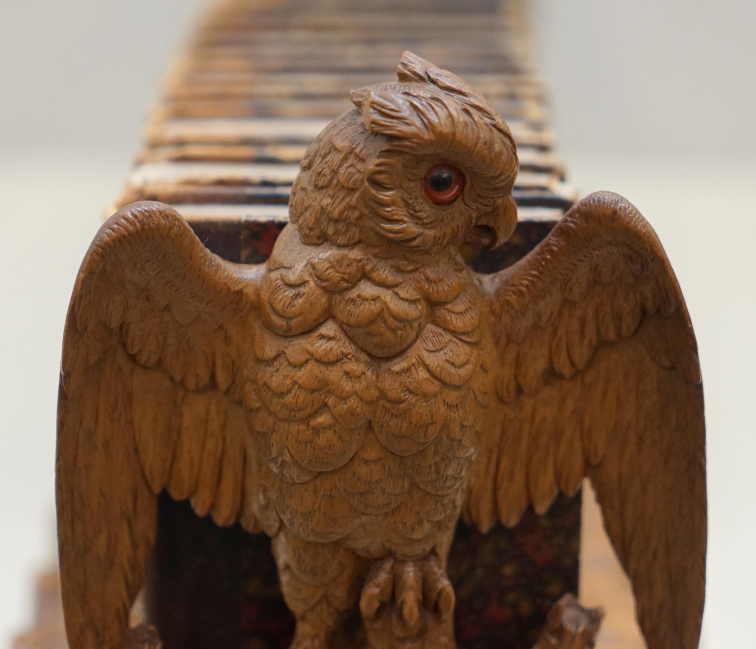 1900 Black Forest Owl Carved Wood Extending Bookshelf Sir Walter Scott Books 5