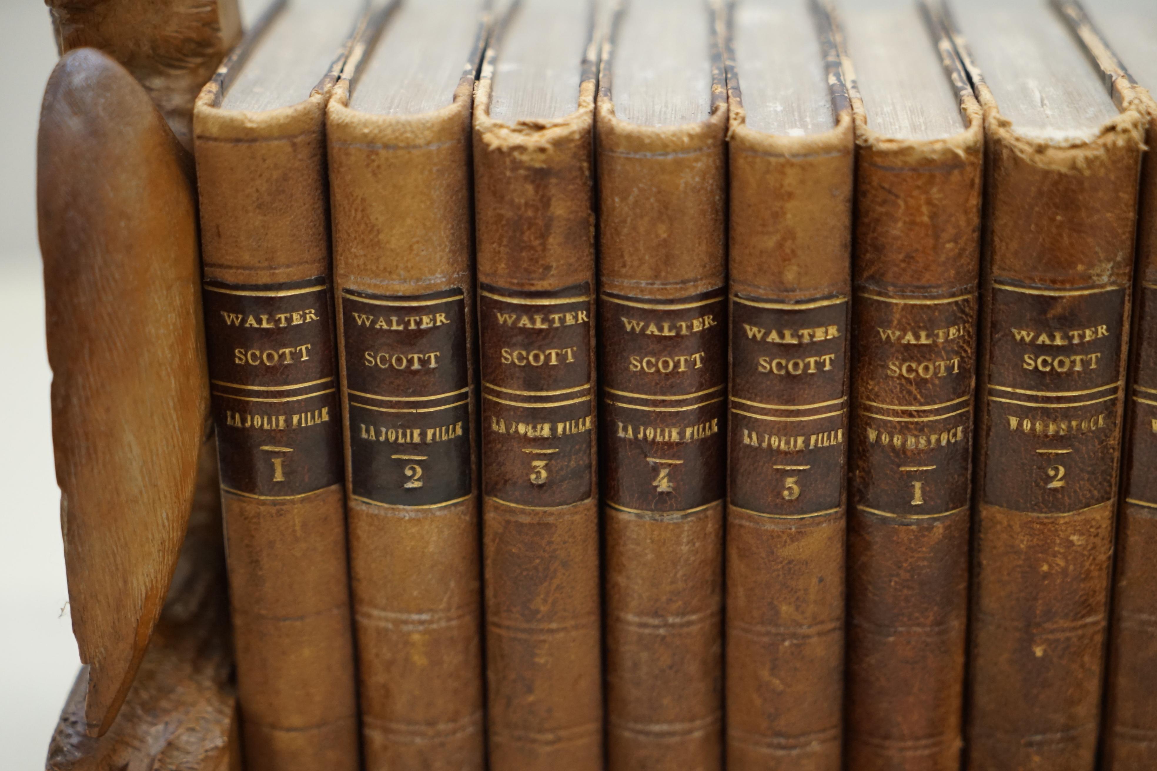 Early 20th Century 1900 Black Forest Owl Carved Wood Extending Bookshelf Sir Walter Scott Books