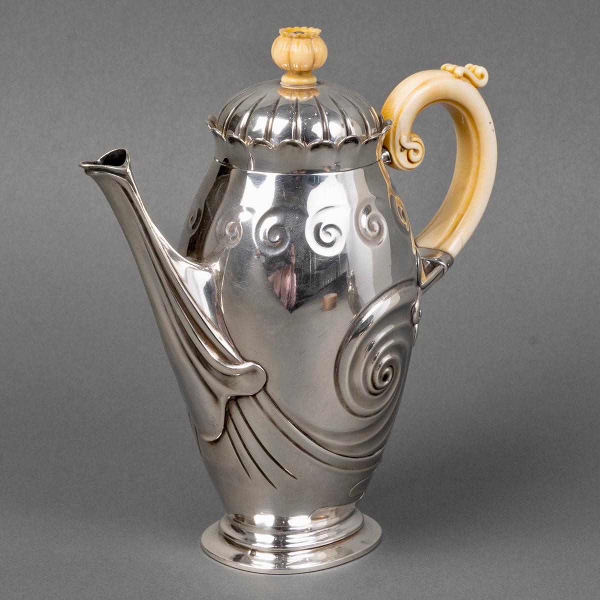 1900 Bonvallet Et Cardeilhac - Art Nouveau Juego de té y café Plata de ley Marfil Francés en venta