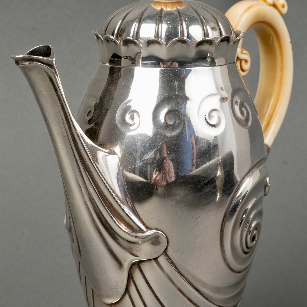1900 Bonvallet Et Cardeilhac - Art Nouveau Juego de té y café Plata de ley Marfil principios del siglo XX en venta