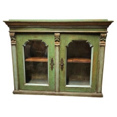 1900 Bookcase Showcase Hand Painted with Two Doors with Original Antique Glass