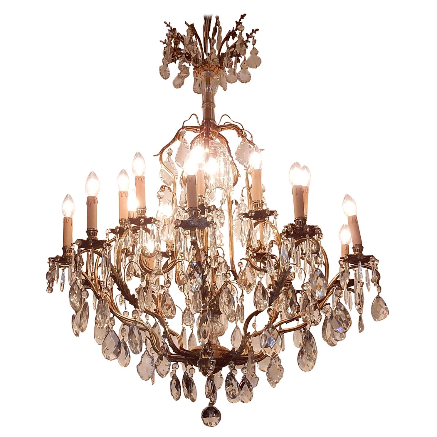 1900 Bronze Cage Chandelier 10 Arms 21 Bulbs For Sale