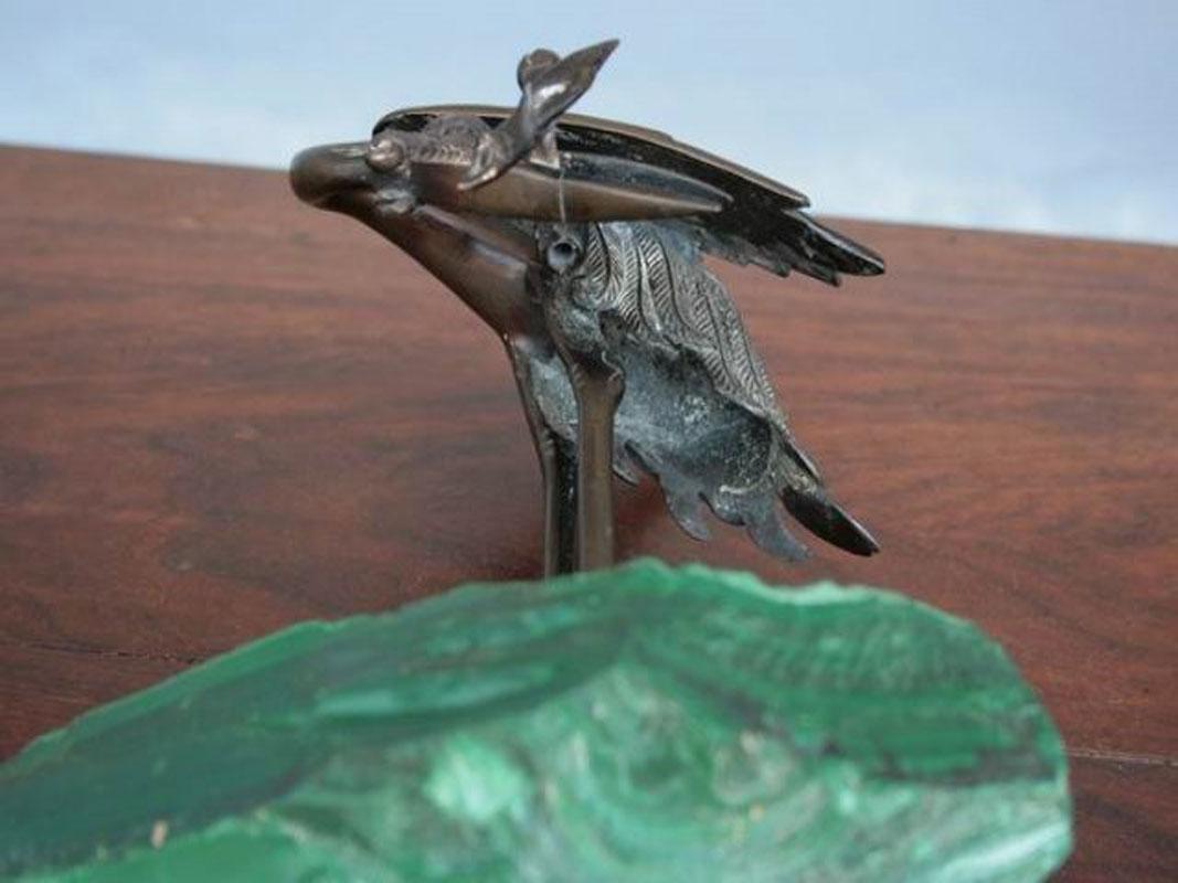 1900 Bronze Heron on Block of Malachite For Sale 3
