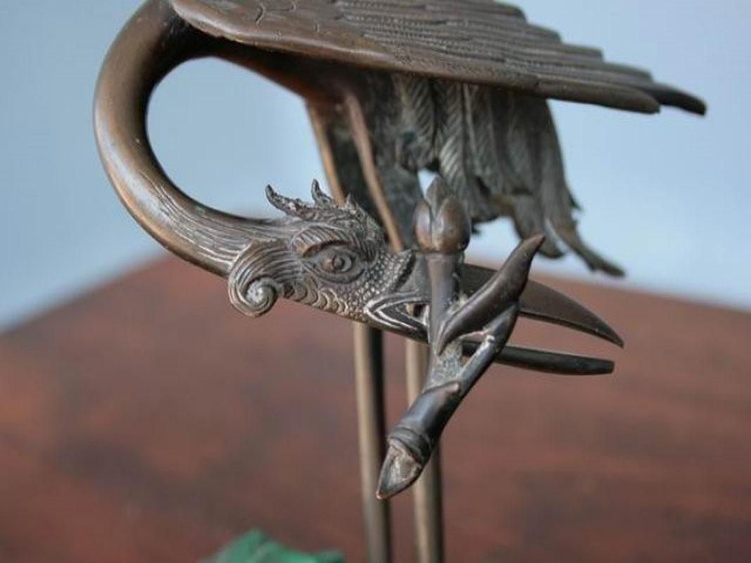 1900 Bronze Heron on Block of Malachite For Sale 4