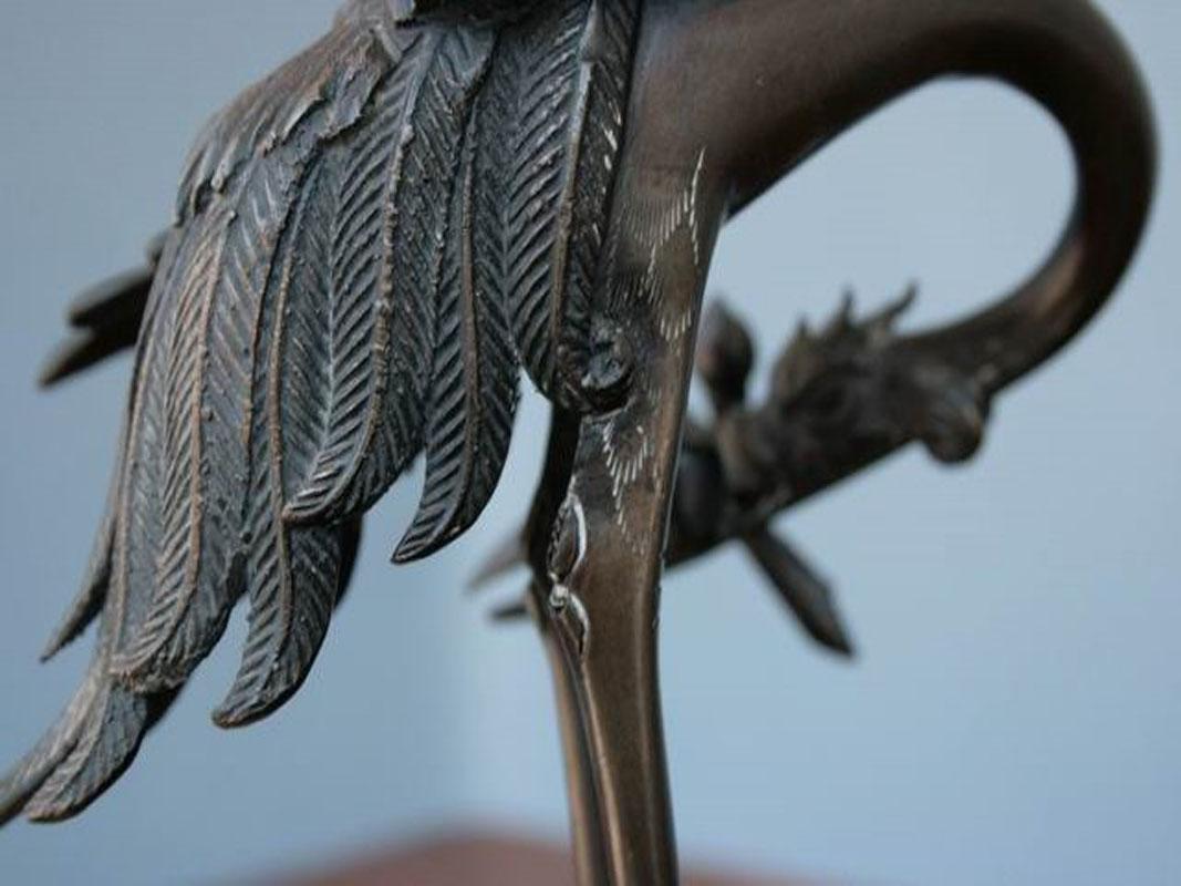 1900 Bronze Heron on Block of Malachite For Sale 6