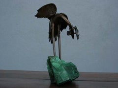 1900 Bronze Heron on Block of Malachite