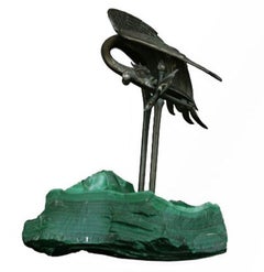 1900 Bronze Heron on Block of Malachite