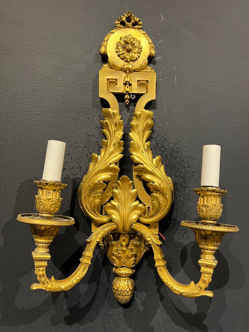 Adam Style 1900's Caldwell Acanthus Leaves Sconces For Sale