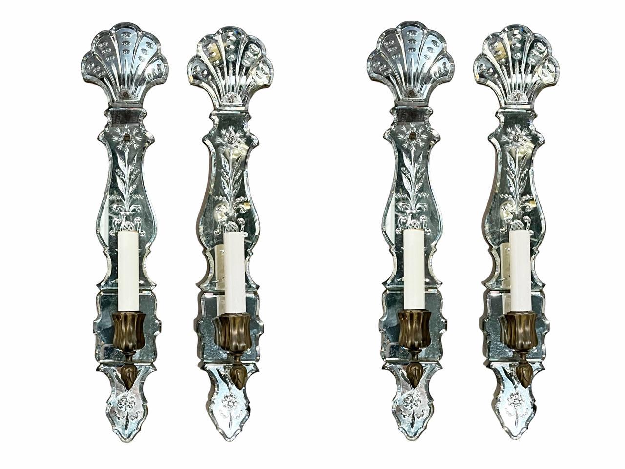 1900 Caldwell Etched Mirror Single Light Sconces For Sale 1