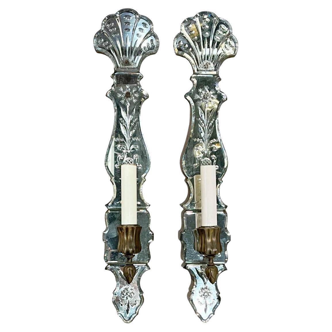 1900 Caldwell Etched Mirror Single Light Sconces For Sale