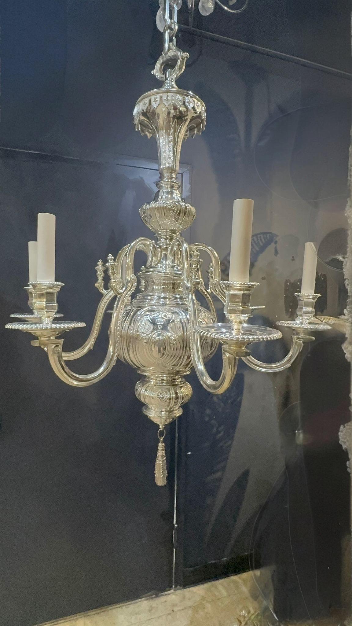 1900 Caldwell Lámpara de araña plateada de 6 luces Barroco en venta