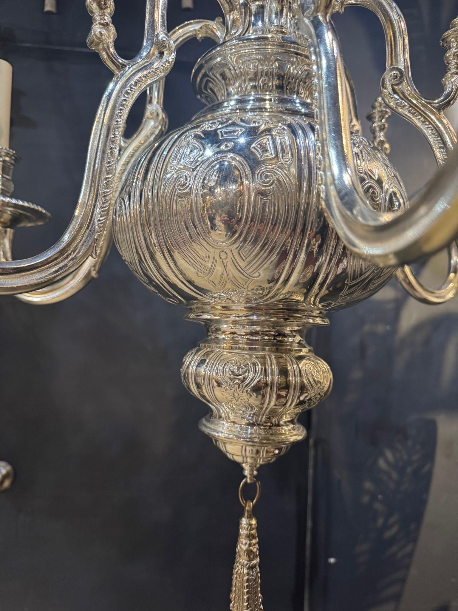 1900 Caldwell Lámpara de araña plateada de 6 luces principios del siglo XX en venta