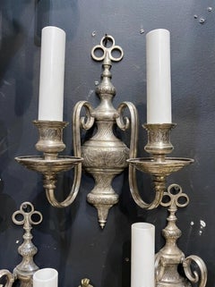 Applique Caldwell del 1900, placcate in argento e incise, a 2 luci
