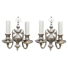 Applique Caldwell del 1900, placcate in argento e incise, a 2 luci
