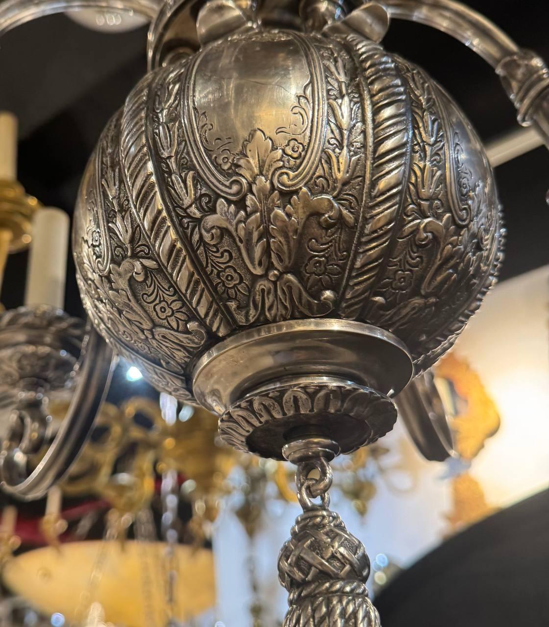 Early 20th Century 1900 Caldwell Silver Plated Engraved Small Chandelier 6 lights For Sale