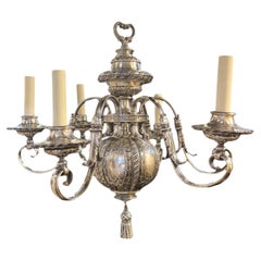 1900 Caldwell Silver Plated Engraved Small Chandelier 6 lights