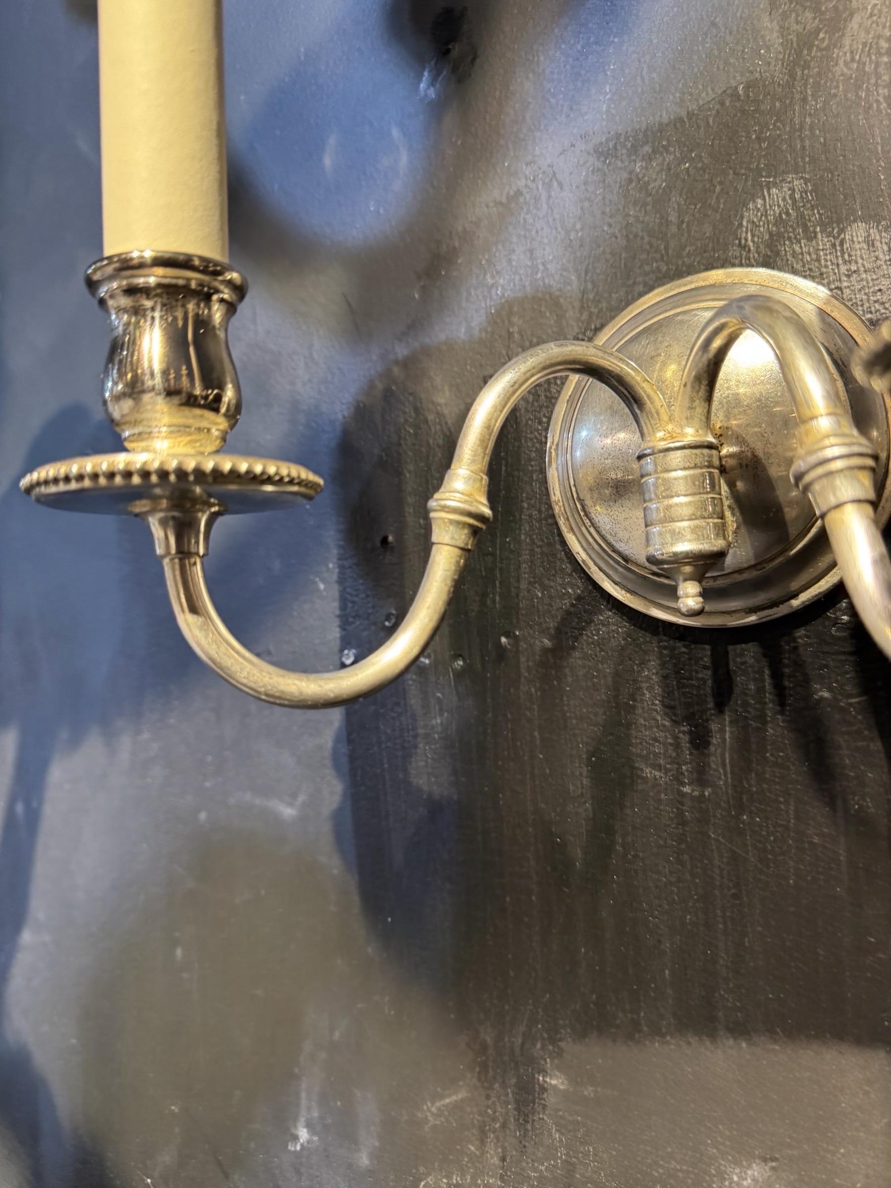 American 1900 Caldwell Small Silver Sconces Two Lights For Sale