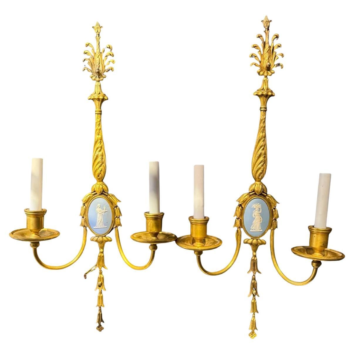 1900 Caldwell Bronze Sconces with Wedgwood Design