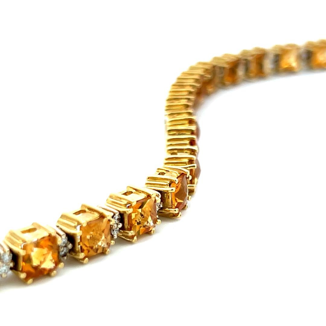 19.00 Carat Citrine 0.70 Carat Round Brilliant Diamond 18K YG Tennis Bracelet For Sale 5