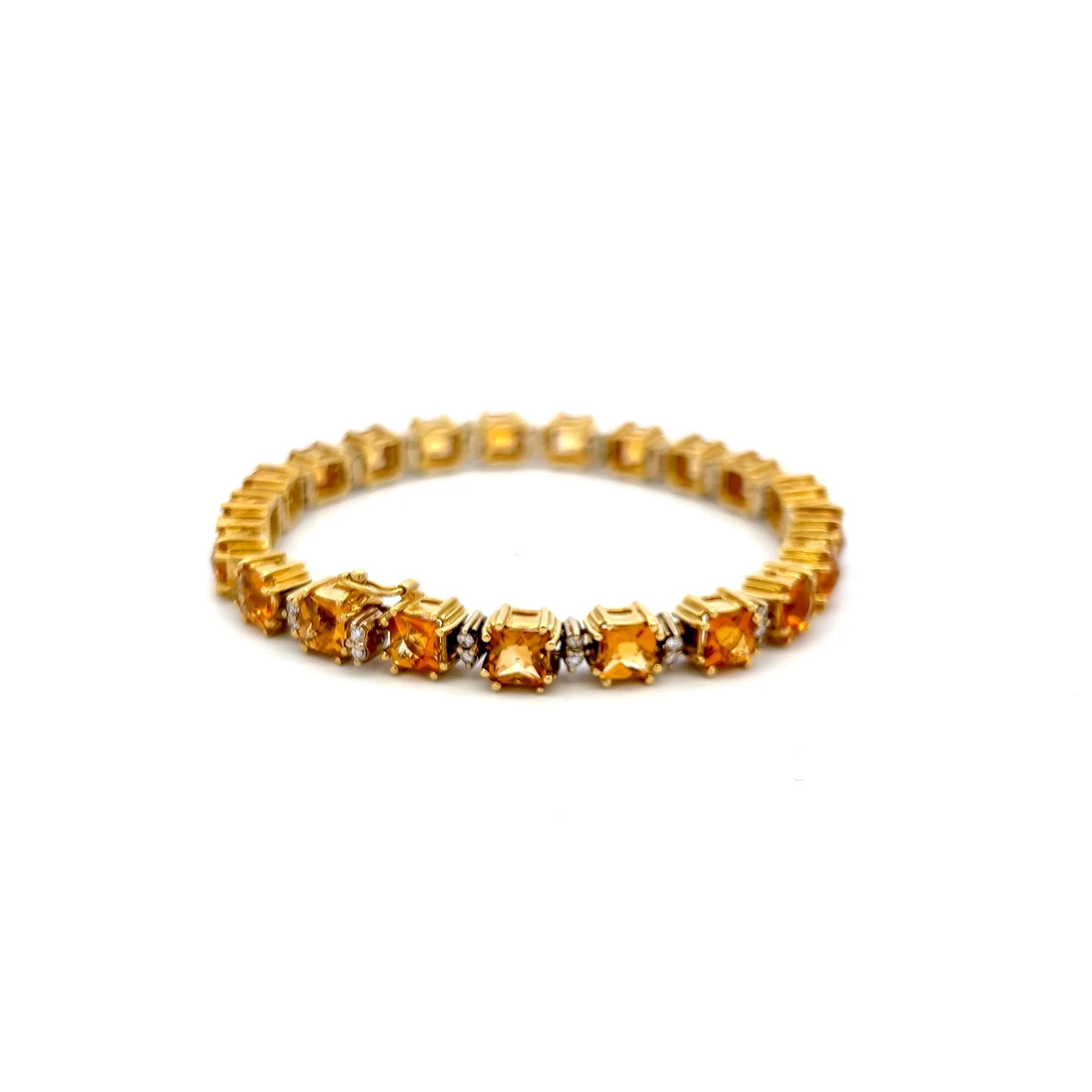 Women's 19.00 Carat Citrine 0.70 Carat Round Brilliant Diamond 18K YG Tennis Bracelet For Sale