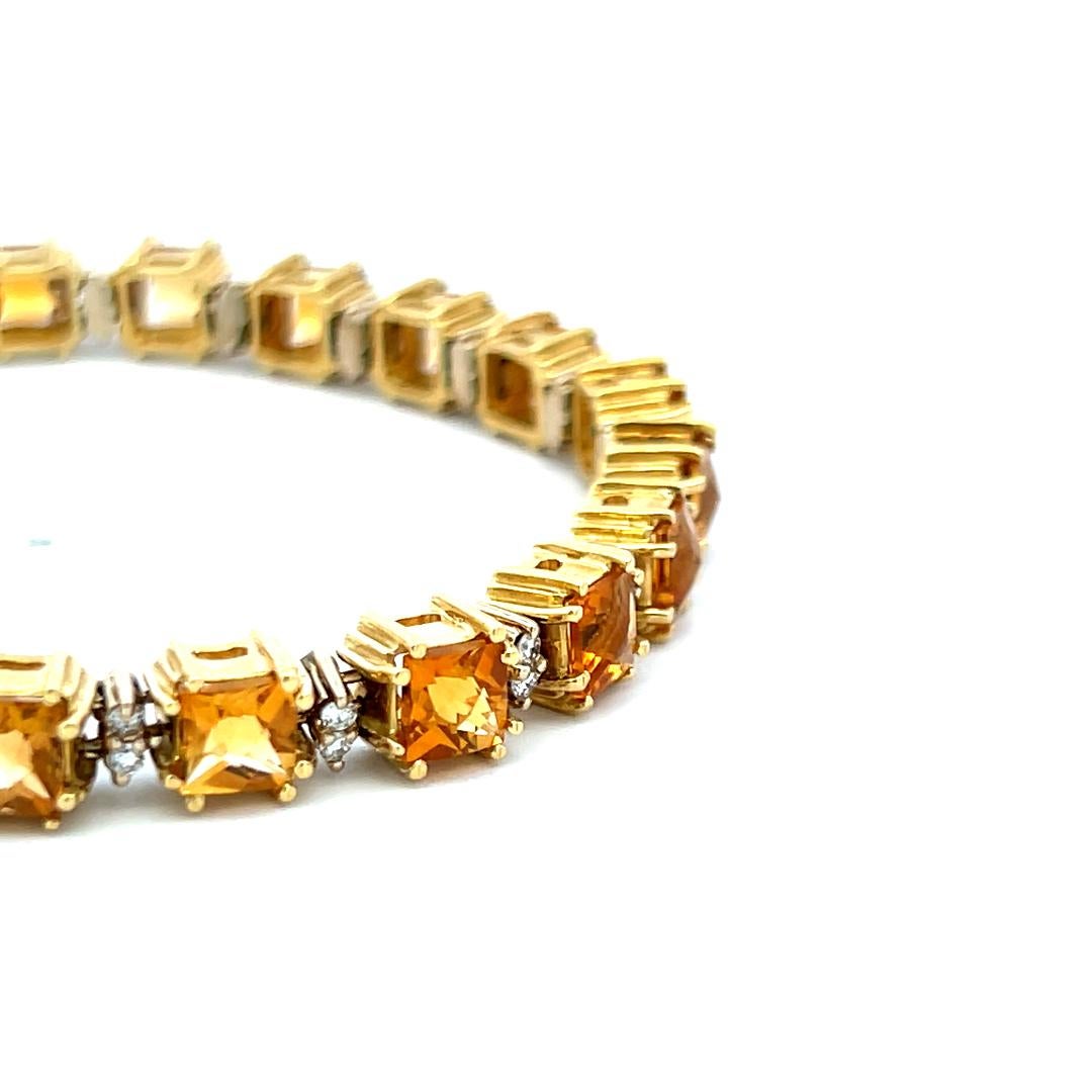 19.00 Carat Citrine 0.70 Carat Round Brilliant Diamond 18K YG Tennis Bracelet For Sale 1