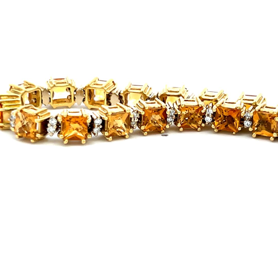 19.00 Carat Citrine 0.70 Carat Round Brilliant Diamond 18K YG Tennis Bracelet For Sale 3