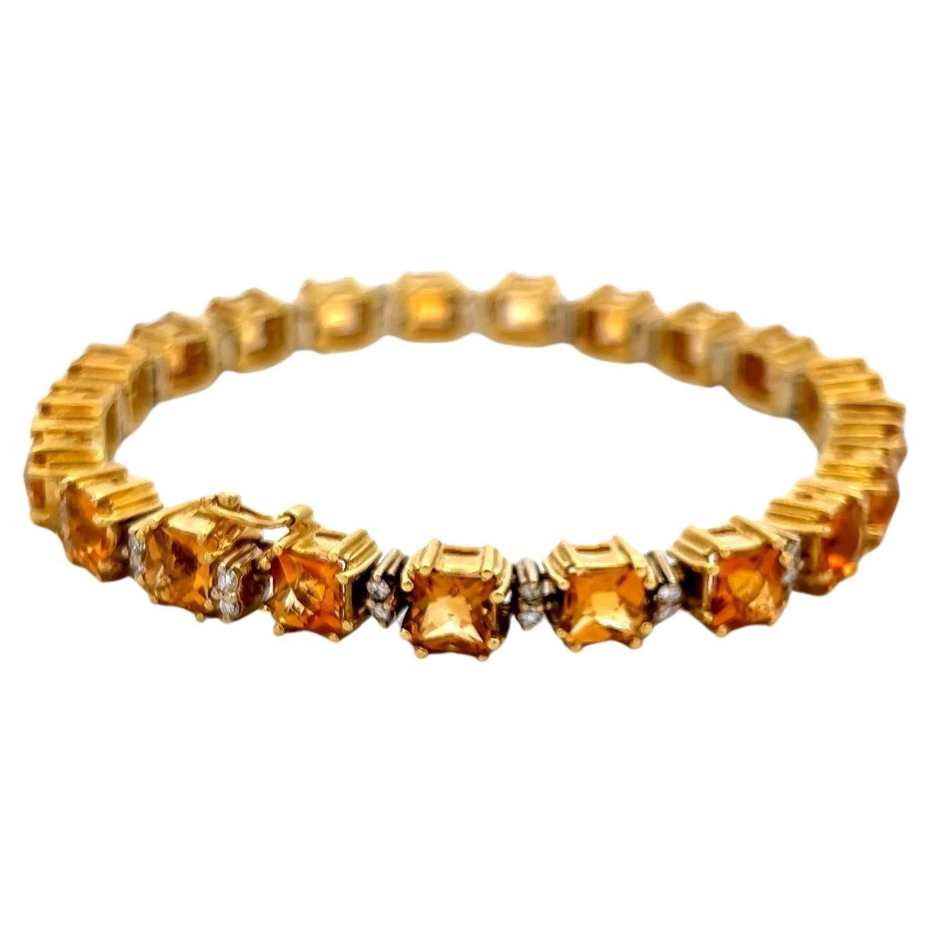 19.00 Carat Citrine 0.70 Carat Round Brilliant Diamond 18K YG Tennis Bracelet For Sale