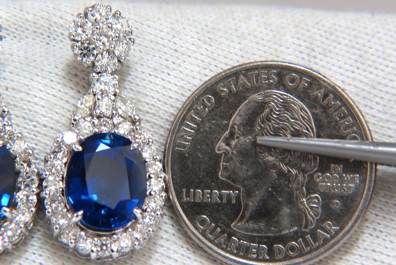 19.00 Carat Lab Royal Blue Sapphire Diamonds Dangle Earrings 14 Karat In New Condition In New York, NY