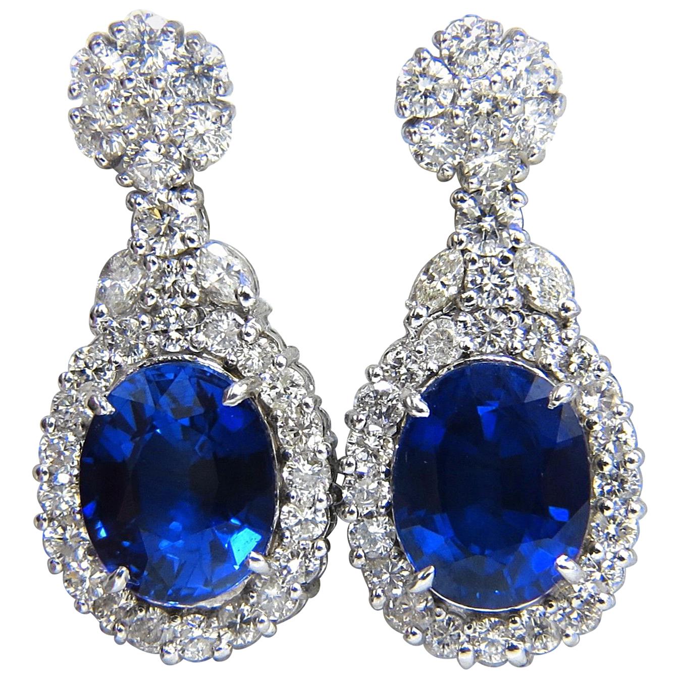 19.00 Carat Lab Royal Blue Sapphire Diamonds Dangle Earrings 14 Karat