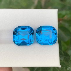 19.00 Carat Natural Loose Neon Blue Topaz Pair Cushion Cut African Gemstones