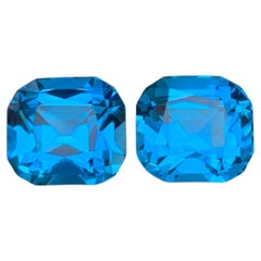 19.00 Carat Natural Loose Neon Blue Topaz Pair Cushion Cut African Gemstones