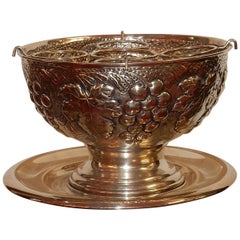 1900 Cooler or Monumental Champagne Bucket Silver Metal with Fruit Decor