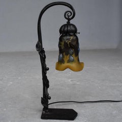 1900 Desk Lamp Iron Forged and Molten Glass Tulip by Emile Gallé