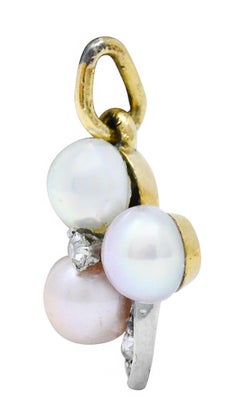1900 Edwardian Diamond Pearl Platinum-Topped 18 Karat Gold Clover Charm