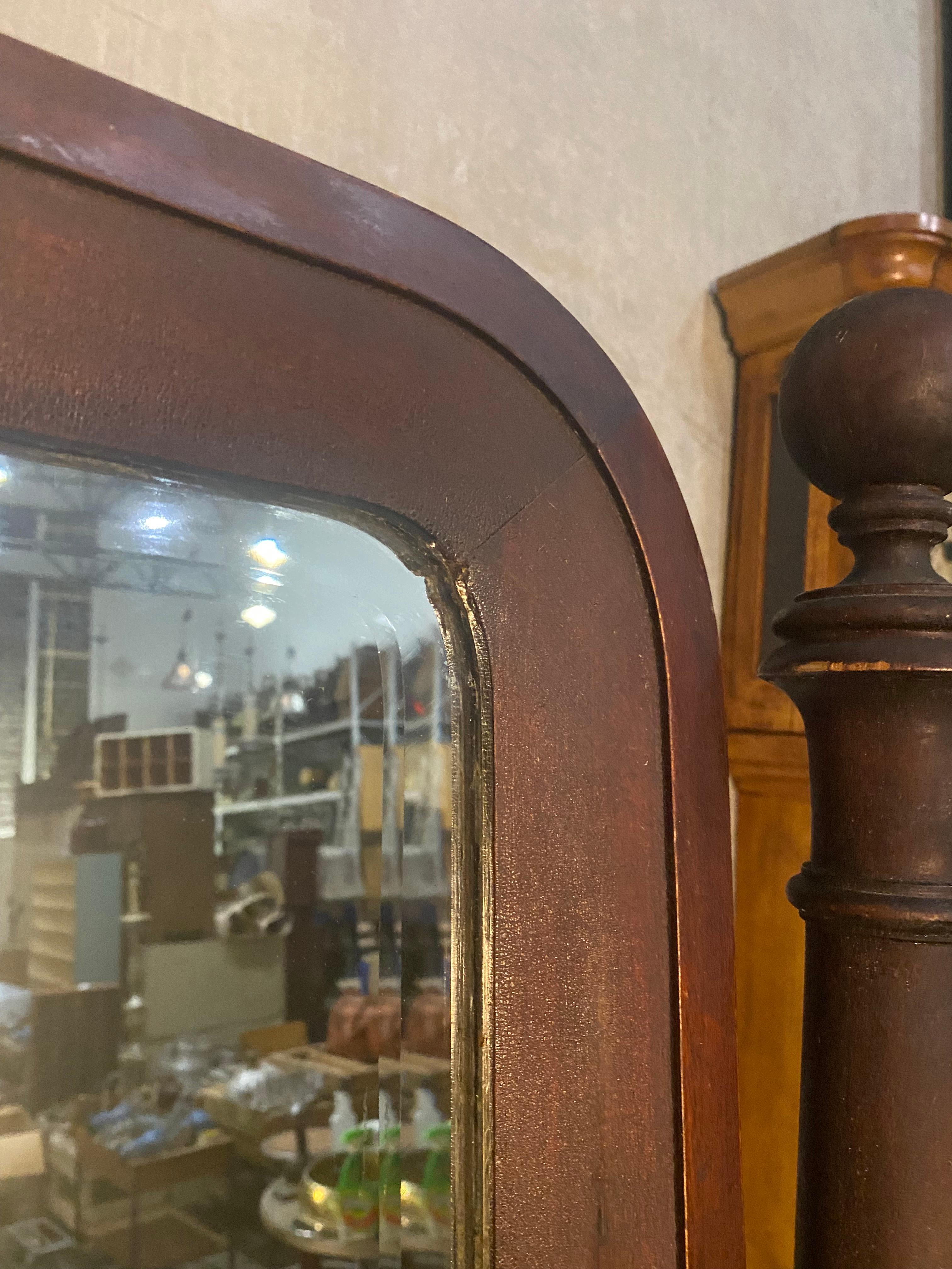 English 1900 Edwardian Mahogany Cheval Mirror in Untouched Condition