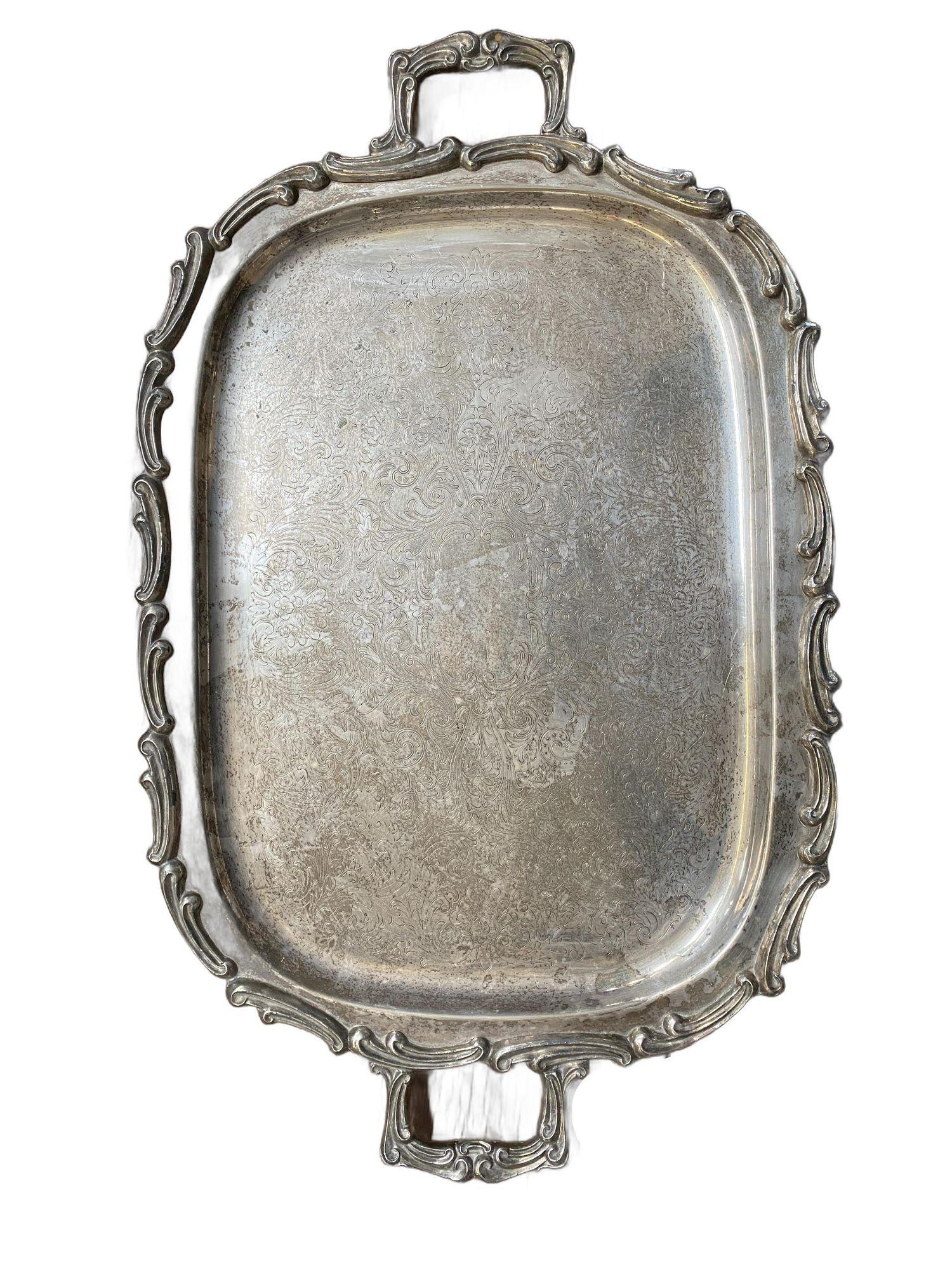 1900 Edwardian Silver-plate Serving Tray by Leonard In Excellent Condition For Sale In Van Nuys, CA