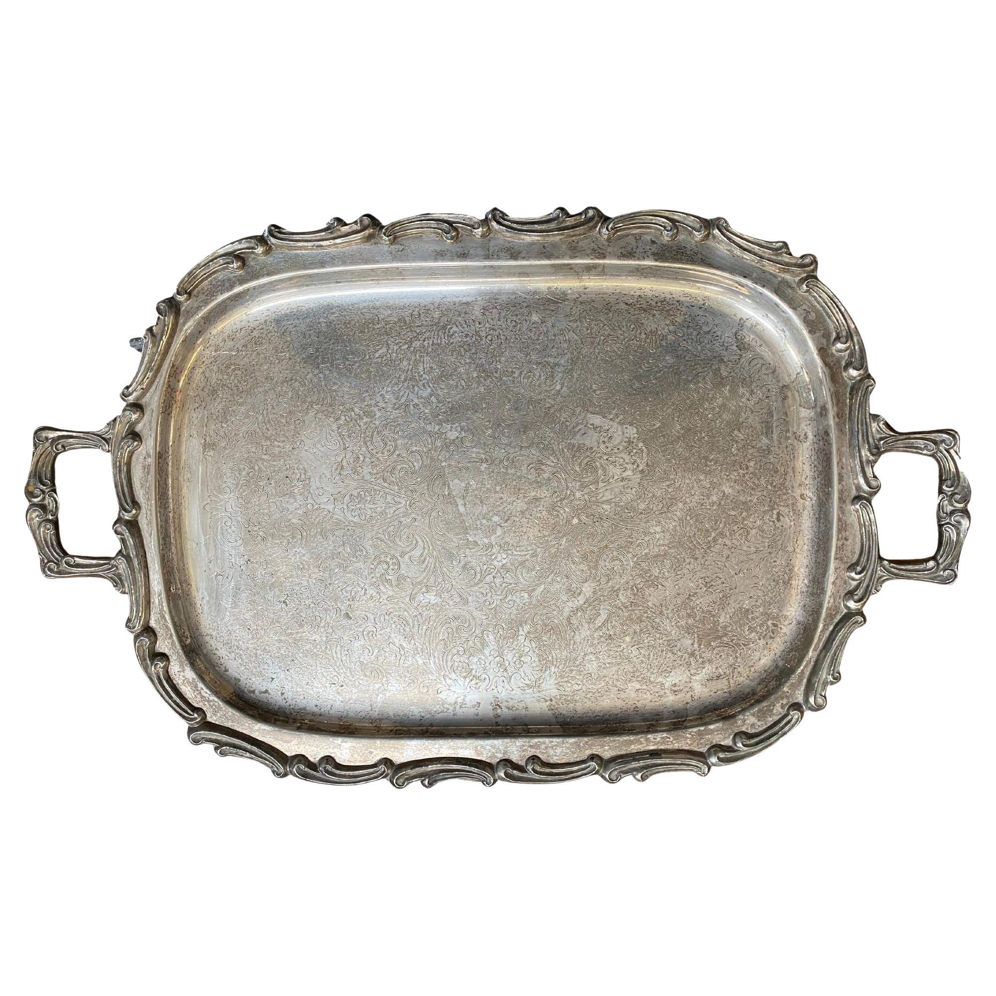 1900 Edwardian Silver-plate Serving Tray by Leonard For Sale