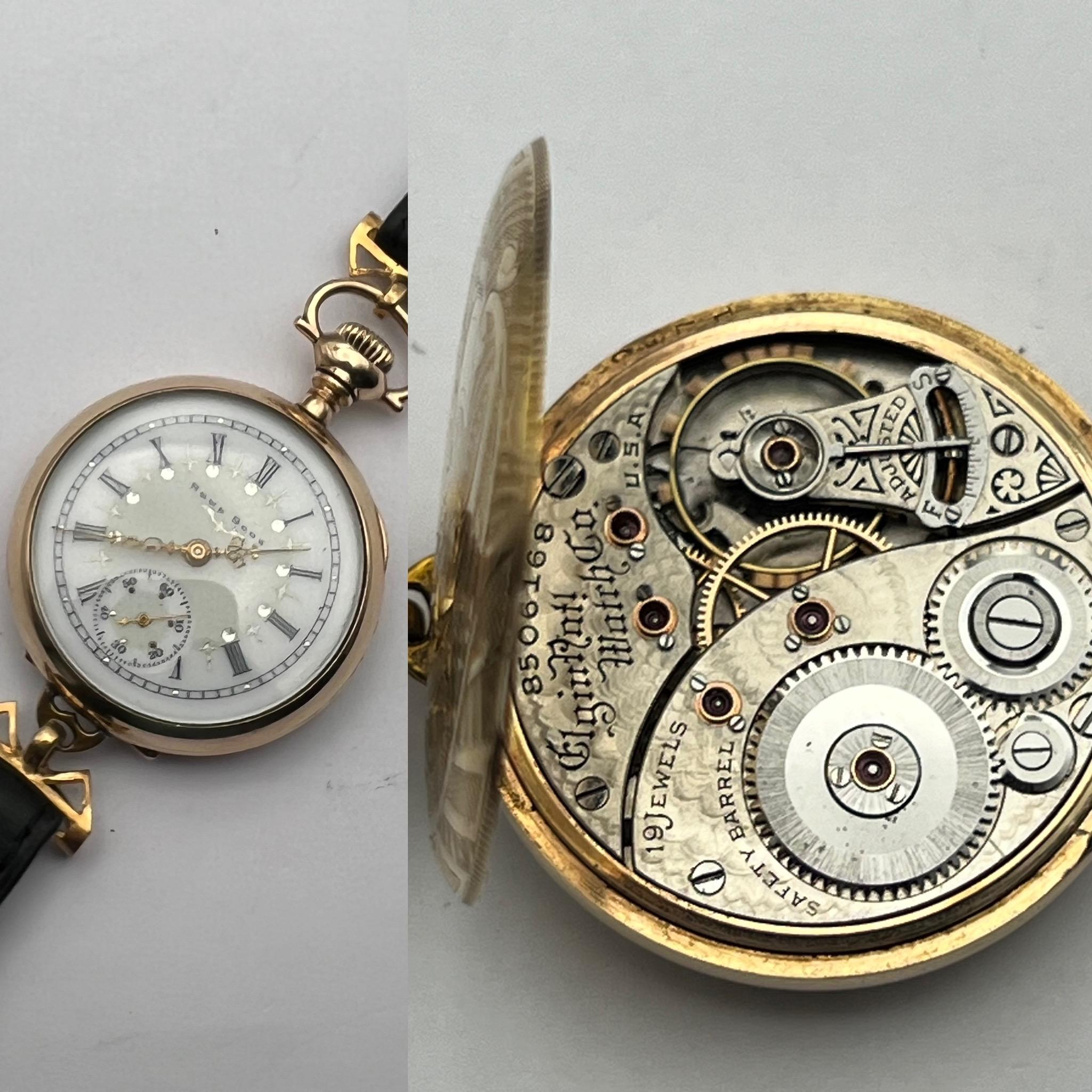 1900 Elgin 19J, 0 size, Transition Wristlet, Stunning Mint Dial with Gold Accent For Sale 6